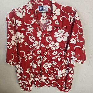 Mens RJC Red And White Hawaiian Button Down Shirt Size XL Aloha Floral P0277